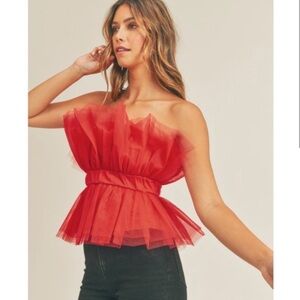 Anthropologie Mable Tulle Tube Top Luxury Elegant Red Strapless Top NWT Balletco